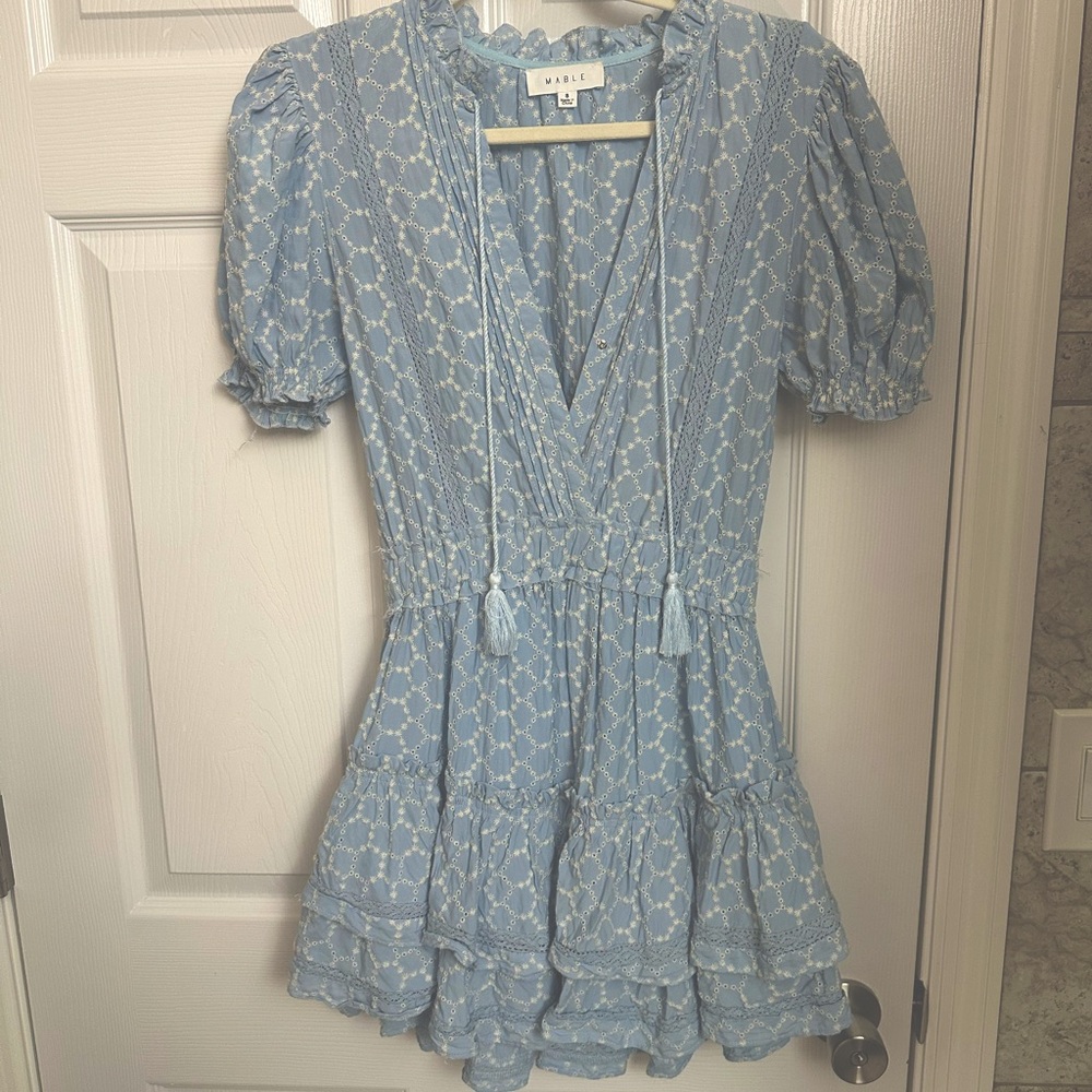 Blue printed mini dress size small